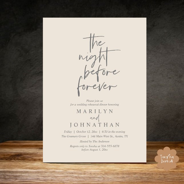 The Night Before Forever, Wedding Rehearsal Dinner Invitation (The Night Before Forever, Modern Minimal Wedding Rehearsal Dinner Invitation Card in Cream Grey)