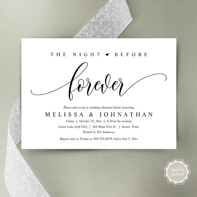 The Night Before Forever, Wedding Rehearsal Dinner Invitation (The Night Before Forever, Modern Wedding Rehearsal Dinner Invitation Card, PDF, in Black and white)