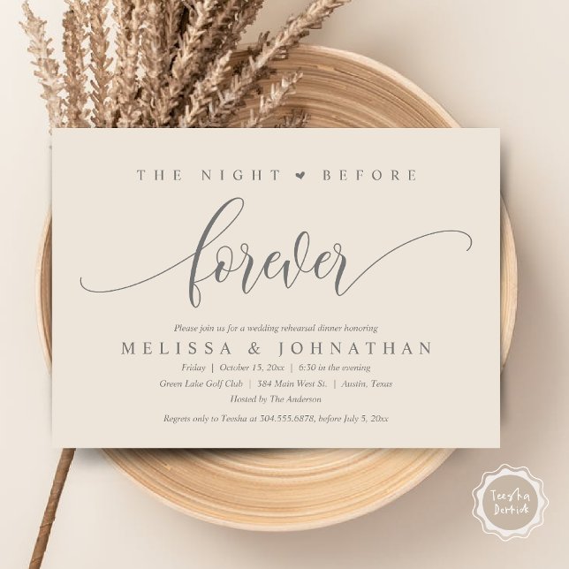 The Night Before Forever, Wedding Rehearsal Dinner Invitation (The Night Before Forever, Modern Wedding Rehearsal Dinner Invitation Card, PDF, in Grey Cream)
