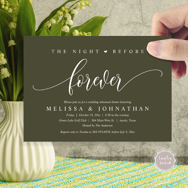 The Night Before Forever, Wedding Rehearsal Dinner Invitation (The Night Before Forever, Modern Wedding Rehearsal Dinner Invitation Card, PDF, in Olive Green)