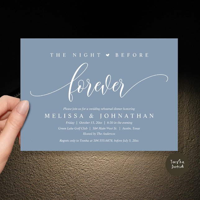 The Night Before Forever, Wedding Rehearsal Dinner Invitation (The Night Before Forever, Modern Wedding Rehearsal Dinner Invitation Card, PDF, in Dusty Blue)