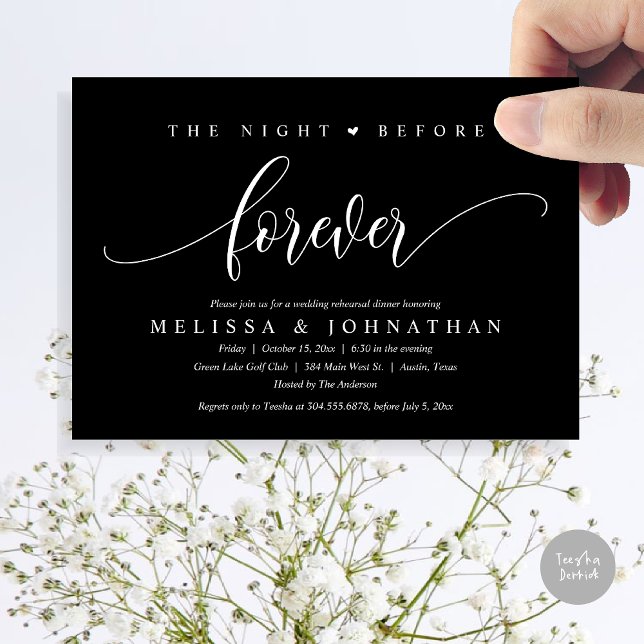 The Night Before Forever, Wedding Rehearsal Dinner Invitation (The Night Before Forever, Modern Wedding Rehearsal Dinner Invitation Card, PDF, in Classy Black)