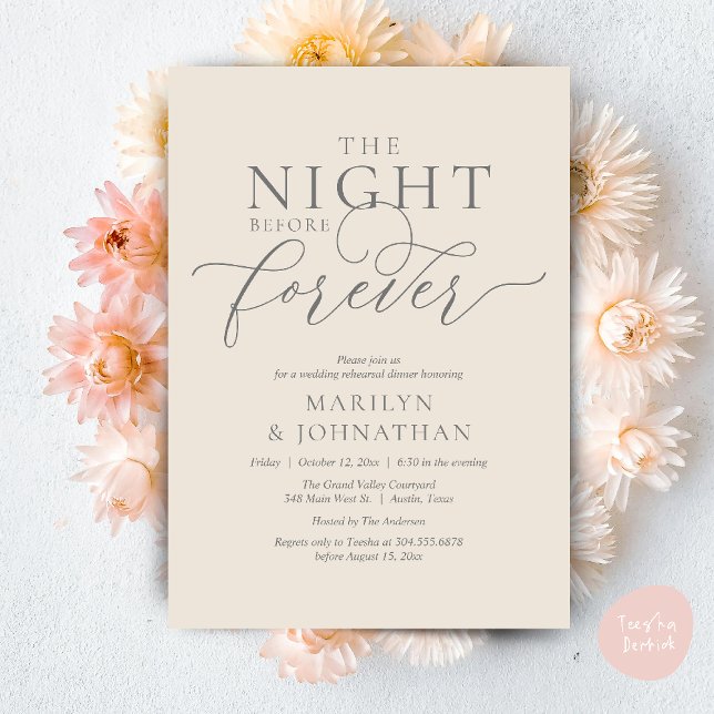 The Night Before Forever, Wedding Rehearsal Dinner Invitation (The Night Before Forever Wedding Rehearsal Dinner Romantic Classy Invites Card PDF in Yellow Gold)