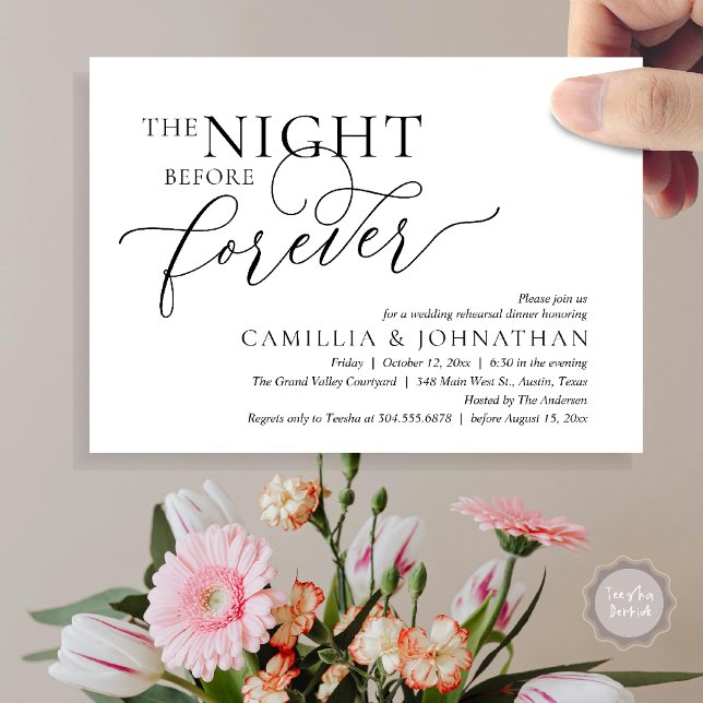 The Night Before Forever, Wedding Rehearsal Dinner Invitation (The Night Before Forever Wedding Rehearsal Dinner Romantic Classy Invites Card PDF in Black White)