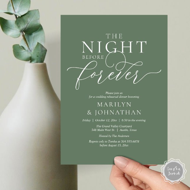 The Night Before Forever, Wedding Rehearsal Dinner Invitation (The Night Before Forever Wedding Rehearsal Dinner Romantic Classy Invites Card PDF in Sage Green)