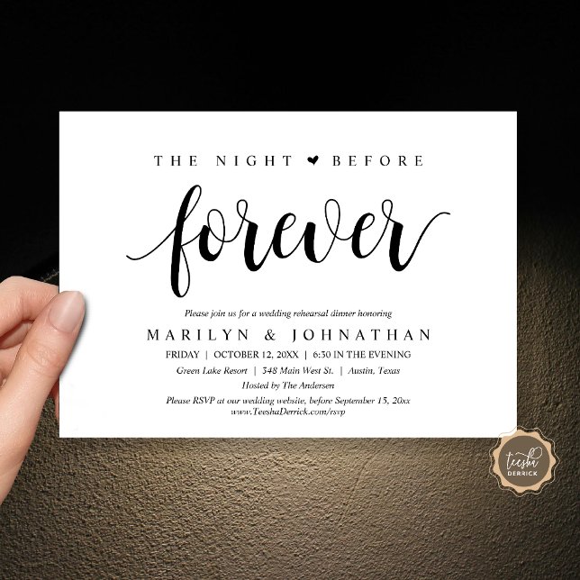 The Night Before Forever, Wedding Rehearsal Dinner Invitation (The Night Before Forever, Wedding Rehearsal Dinner Invitation Card, PDF, Rustic, Black and White)
