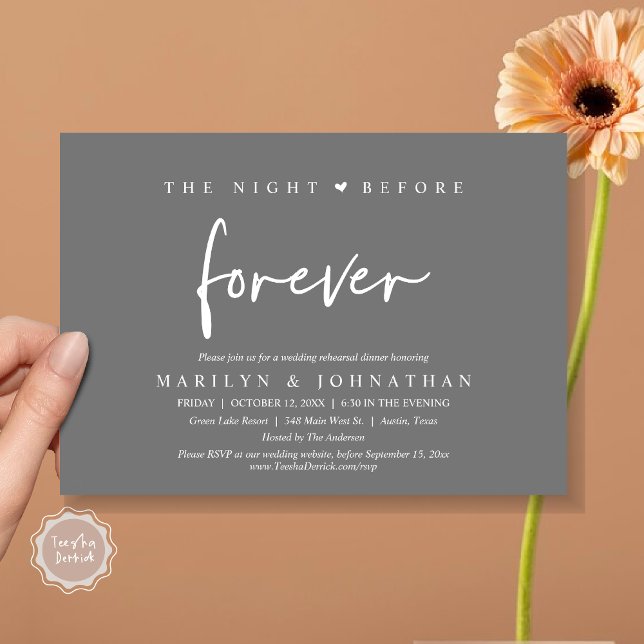 The Night Before Forever, Wedding Rehearsal Dinner Invitation (The Night Before Forever, Modern Wedding Rehearsal Dinner Invitation Card, PDF, in Dark Grey)