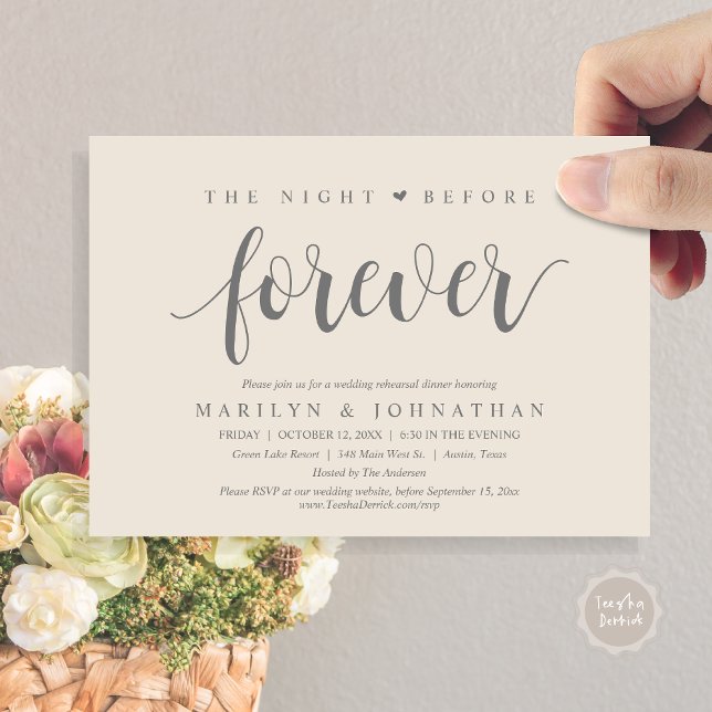 The Night Before Forever, Wedding Rehearsal Dinner Invitation (The Night Before Forever, Wedding Rehearsal Dinner Invitation Card, PDF, Modern rustic, Grey Cream)