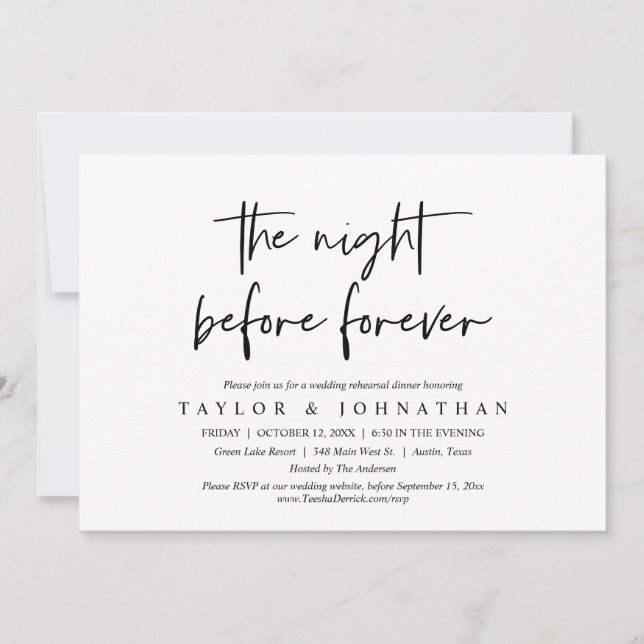 The Night Before Forever, Wedding Rehearsal Dinner Invitation (Front)