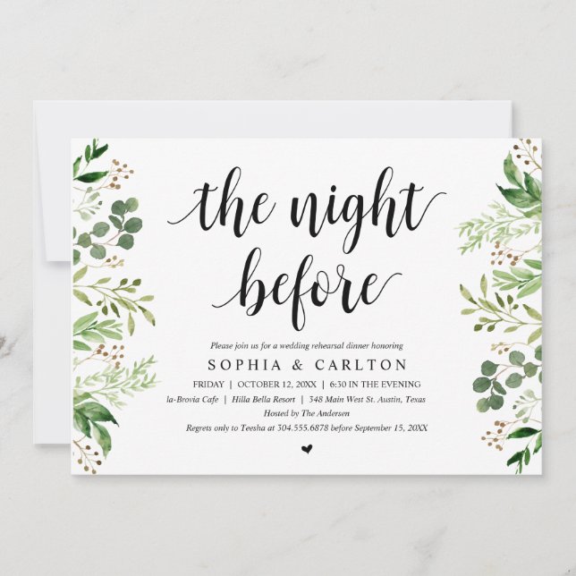 The Night Before, Greenery, Rehearsal Dinner Invitation (Front)