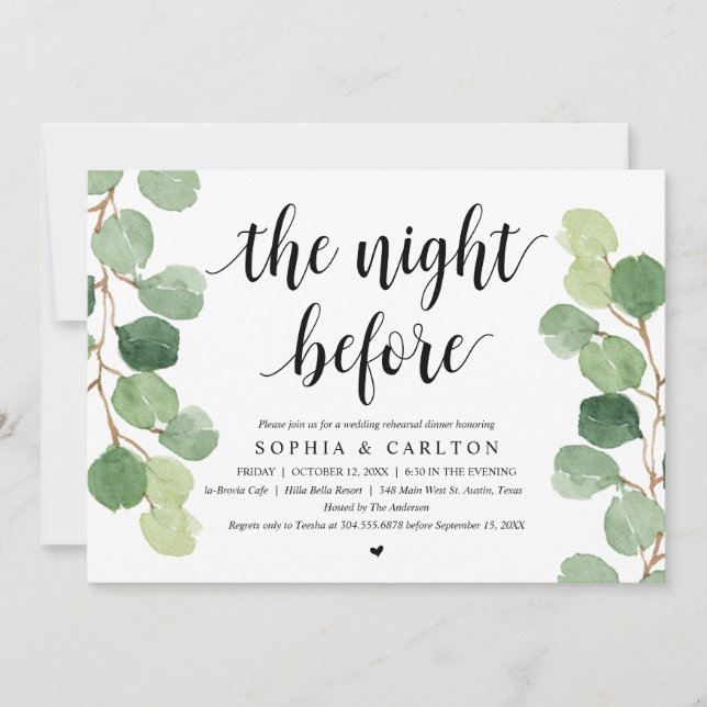 The Night Before, Greenery, Rehearsal Dinner Invitation (Front)