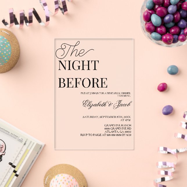 The Night Before Minimal Wedding Rehearsal Dinner  Acrylic Invitations (Insitu (Celebration))