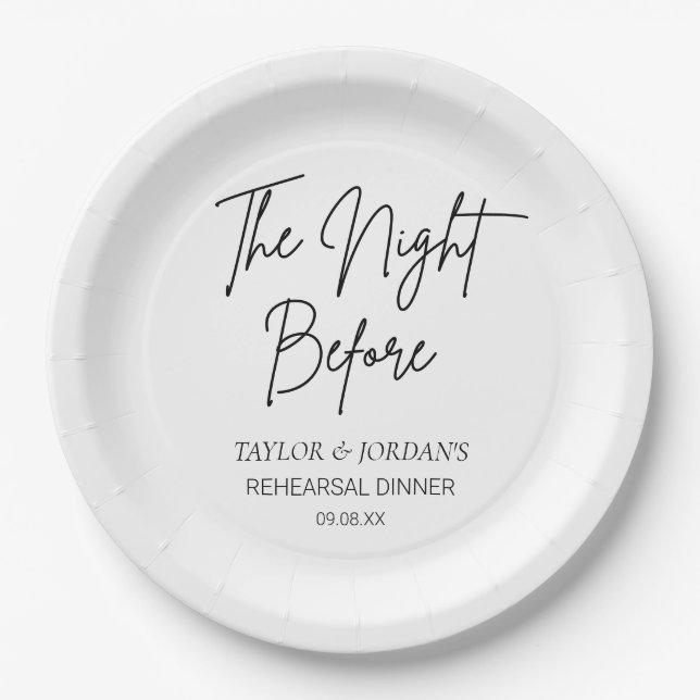The Night Before Minimalist Rehearsal Dinner Paper Plate (Front)
