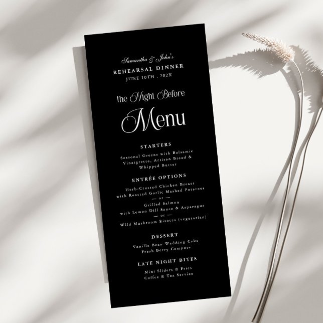 The Night Before Modern Elegant Rehearsal Dinner Menu (Creator Uploaded)
