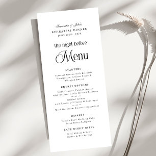 The Night Before Modern Elegant Rehearsal Dinner Menu