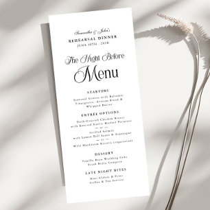 The Night Before Modern Elegant Rehearsal Dinner Menu