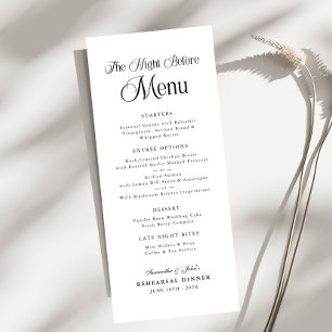 The Night Before Modern Elegant Rehearsal Dinner Menu