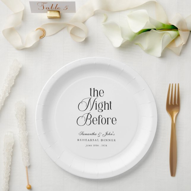 The Night Before Modern Elegant Rehearsal Dinner Paper Plate (Wedding)