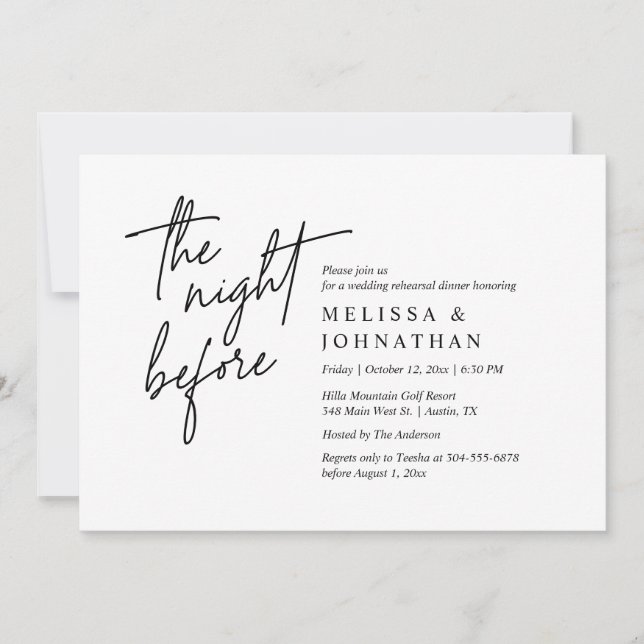 The Night Before, Modern Wedding Rehearsal Dinner Invitation (Front)