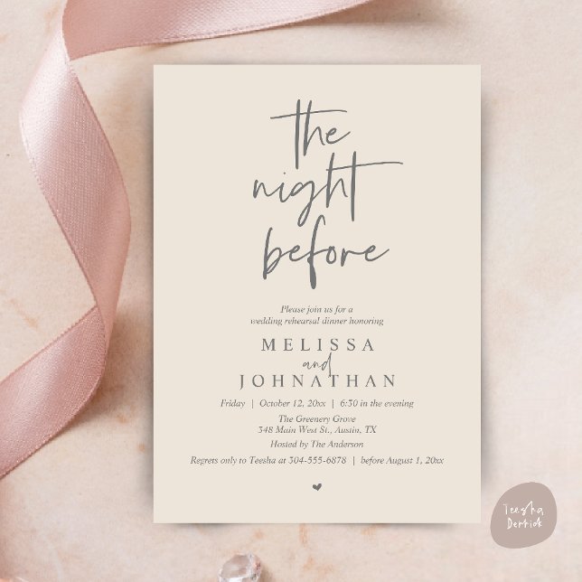 The night before, Modern Wedding Rehearsal Dinner Invitation (The night before, Modern minimalist Wedding Rehearsal Dinner Invitation card in cream grey)