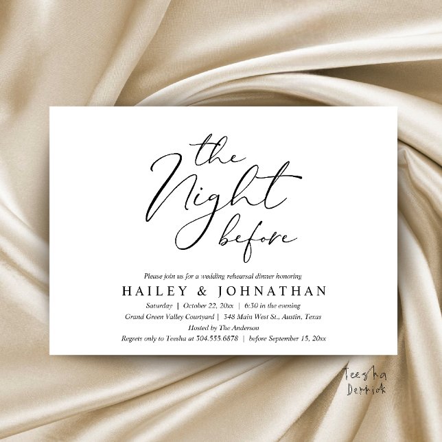 The Night Before, Modern Wedding Rehearsal Dinner Invitation (The Night Before, Modern Romantic Wedding Rehearsal Dinner Invitation Card in Black and White)