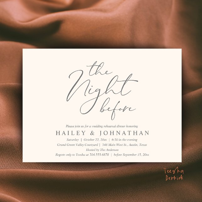 The Night Before, Modern Wedding Rehearsal Dinner Invitation (The Night Before, Modern Romantic Wedding Rehearsal Dinner Invite Card in Ivory Grey)