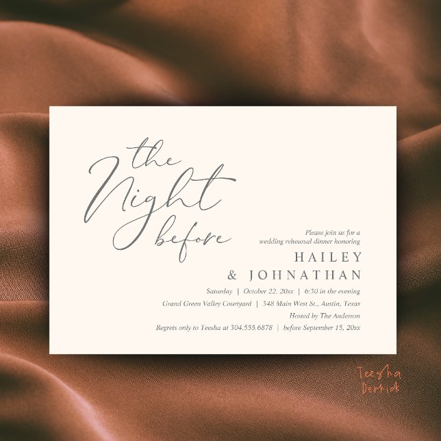 The Night Before, Modern Wedding Rehearsal Dinner Invitation (The Night Before, Modern Romantic Wedding Rehearsal Dinner Invite Card in Ivory Grey)