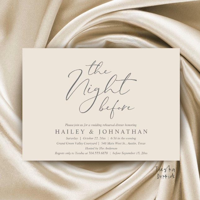 The Night Before, Modern Wedding Rehearsal Dinner Invitation (The Night Before, Modern Romantic Wedding Rehearsal Dinner Invite Card in Cream Grey)