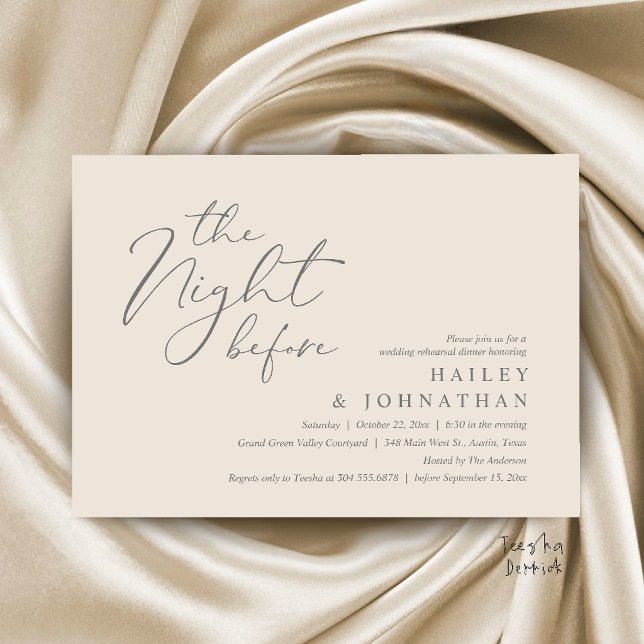 The Night Before, Modern Wedding Rehearsal Dinner Invitation (The Night Before, Modern Romantic Wedding Rehearsal Dinner Invite Card in Cream Grey)