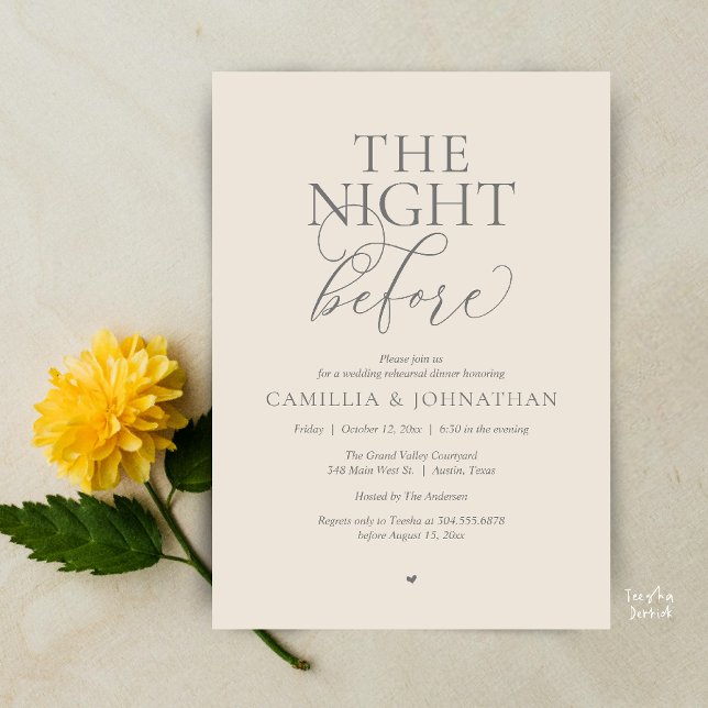 “The Night Before” Modern Wedding Rehearsal Dinner Invitation (“The Night Before” Modern Classy Rehearsal Dinner Reception Invitation Card Cream Grey)