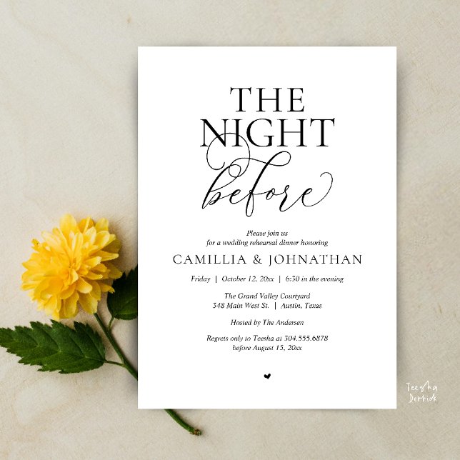 “The Night Before” Modern Wedding Rehearsal Dinner Invitation (“The Night Before” Modern Classy Rehearsal Dinner Reception Invitation Card Black White)