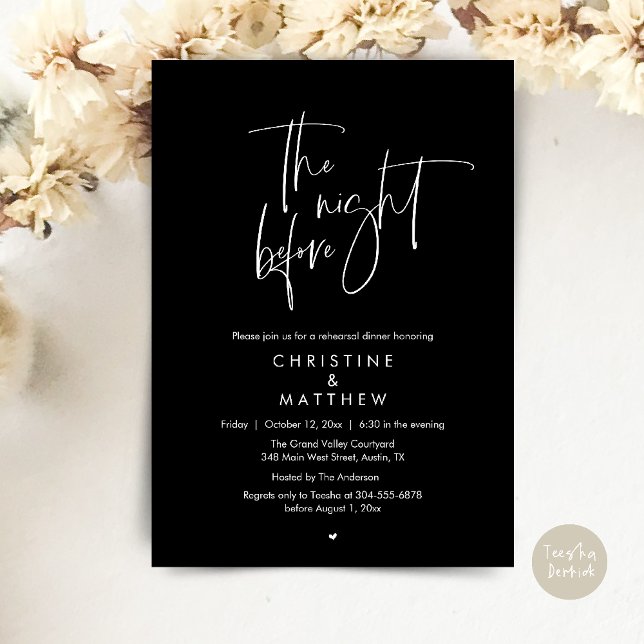 The Night Before, Modern Wedding Rehearsal Dinner Invitation (The Night Before, Modern Wedding Rehearsal Dinner Invitation Card in Black White)