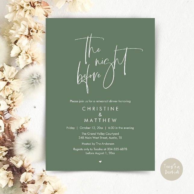 The Night Before, Modern Wedding Rehearsal Dinner Invitation (The Night Before, Modern Wedding Rehearsal Dinner Invitation Card in Sage Green)