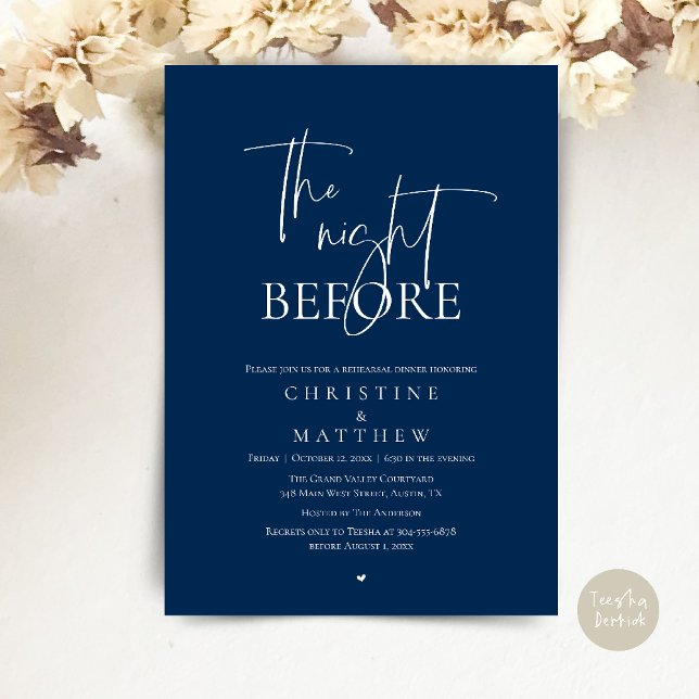 The Night Before, Modern Wedding Rehearsal Dinner Invitation (The Night Before, Modern Wedding Rehearsal Dinner Invitation Card in Navy Blue)