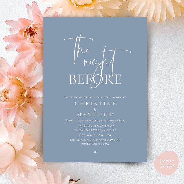 The Night Before, Modern Wedding Rehearsal Dinner Invitation (The Night Before, Modern Wedding Rehearsal Dinner Invitation Card in Dusty Blue)