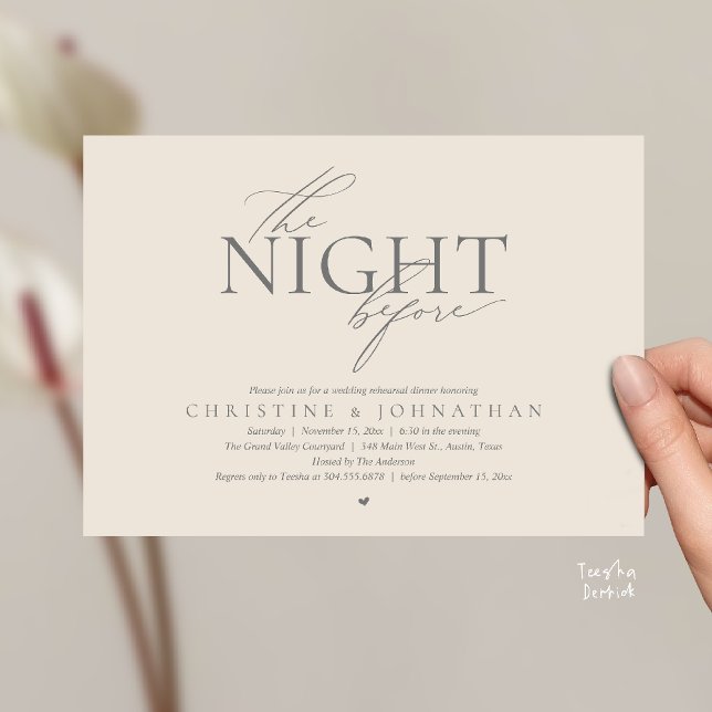 The Night Before, Modern Wedding Rehearsal Dinner  Invitation (The Night Before, Modern Wedding Rehearsal Dinner Invitation Card in Cream Grey)
