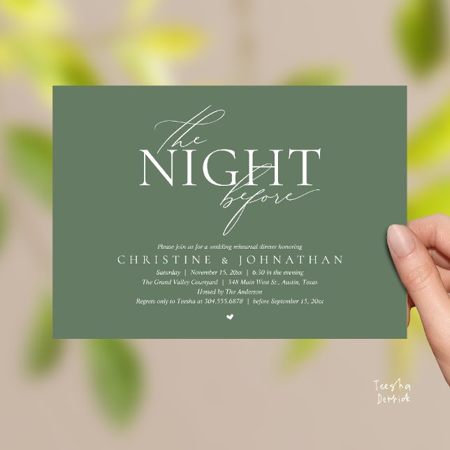 The Night Before, Modern Wedding Rehearsal Dinner  Invitation (The Night Before, Modern Wedding Rehearsal Dinner Invitation Card in Sage Green)