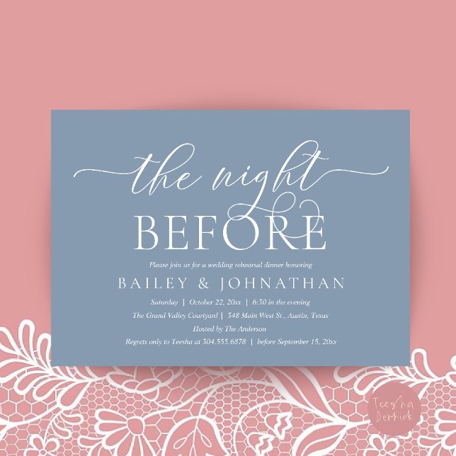 The Night Before, Modern Wedding Rehearsal Dinner Invitation (Modern Wedding Rehearsal Dinner, The Night Before Invitation Card in Dusty Blue)