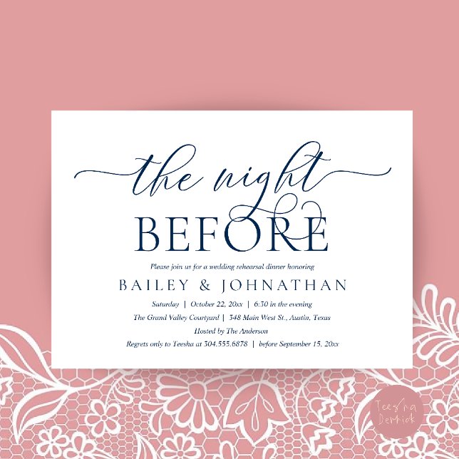 The Night Before, Modern Wedding Rehearsal Dinner Invitation (Modern Wedding Rehearsal Dinner, The Night Before Invitation Card in Navy Blue)