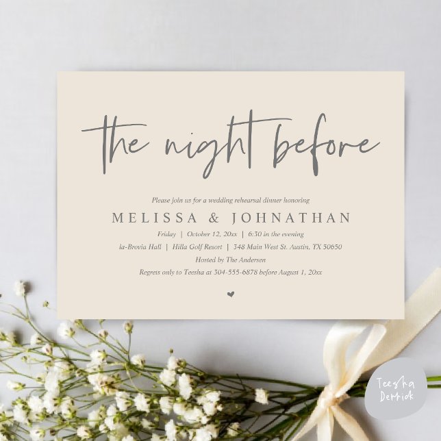 The Night Before, Modern Wedding Rehearsal Dinner Invitation (The Night Before Wedding Rehearsal Dinner Invitation Card, PDF, Modern Minimalist Dark Grey Cream)
