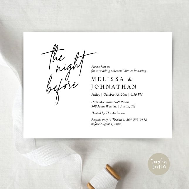 The Night Before, Modern Wedding Rehearsal Dinner Invitation (The Night Before, Modern Wedding Rehearsal Dinner Modern Invitation Card, PDF, in Black and White)