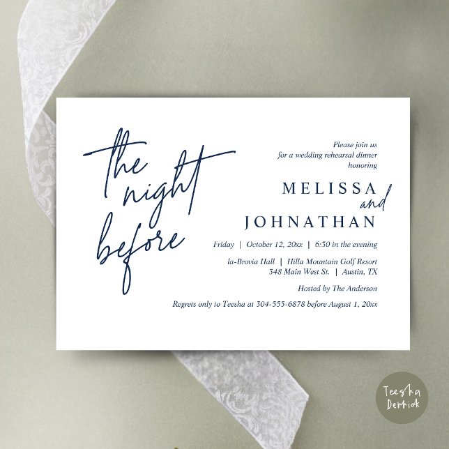 The Night Before, Modern Wedding Rehearsal Dinner Invitation (The Night Before, Modern Wedding Rehearsal Dinner Modern Invitation Card, PDF, in Navy Blue)