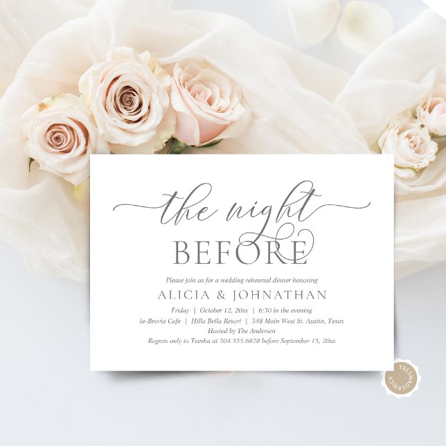 The Night Before, Modern Wedding Rehearsal Dinner Invitation (The Night Before, Wedding Rehearsal Dinner  Invitation Card, in Modern Classy Dark Grey Themed)