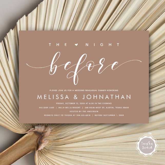 The Night Before, Modern Wedding Rehearsal Dinner  Invitation (The Night Before, Modern Wedding Rehearsal Dinner Invitation Card, PDF, in Neutral Taupe Earthy)