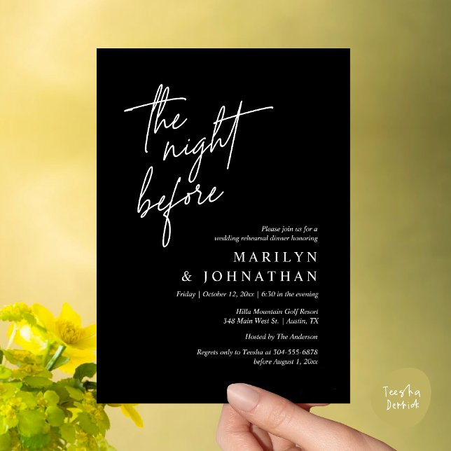 The Night Before, Modern Wedding Rehearsal Dinner Invitation (The Night Before, Modern Wedding Rehearsal Dinner Invitation Card PDF in Classy Black White)