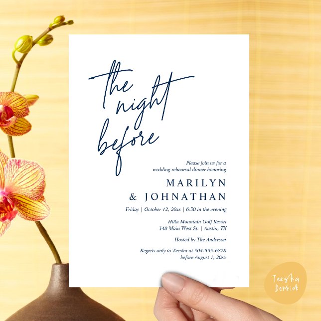 The Night Before, Modern Wedding Rehearsal Dinner Invitation (The Night Before, Modern Wedding Rehearsal Dinner Invitation Card PDF in Classy Navy Blue)