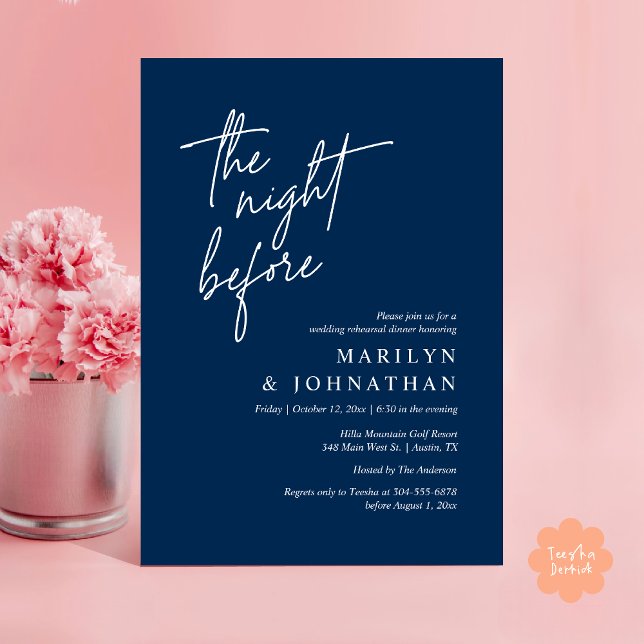 The Night Before, Modern Wedding Rehearsal Dinner Invitation (The Night Before, Modern Wedding Rehearsal Dinner Invitation Card PDF in Classy Navy Blue)