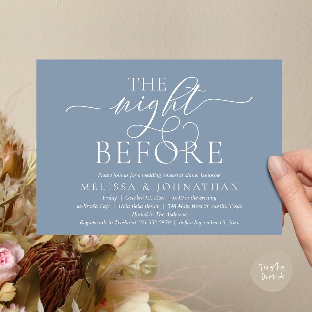 The Night Before, Modern Wedding Rehearsal Dinner Invitation (The Night Before, Modern Wedding Rehearsal Dinner Party Invitation Card, PDF, Dusty Blue)