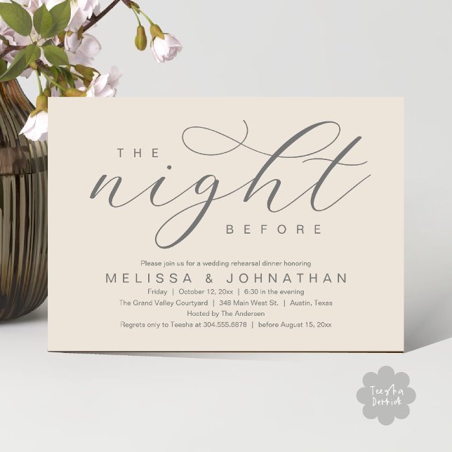 The Night Before, Modern Wedding Rehearsal Dinner Invitation (The Night Before, Classy Modern Wedding Rehearsal Dinner Invitation Card PDF aesthetic cream grey)