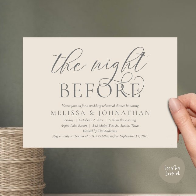 The Night Before, Modern Wedding Rehearsal Dinner  Invitation (The Night Before, Modern Wedding Rehearsal Dinner Invitation Card, PDF, Classy Elegant, Cream Grey)